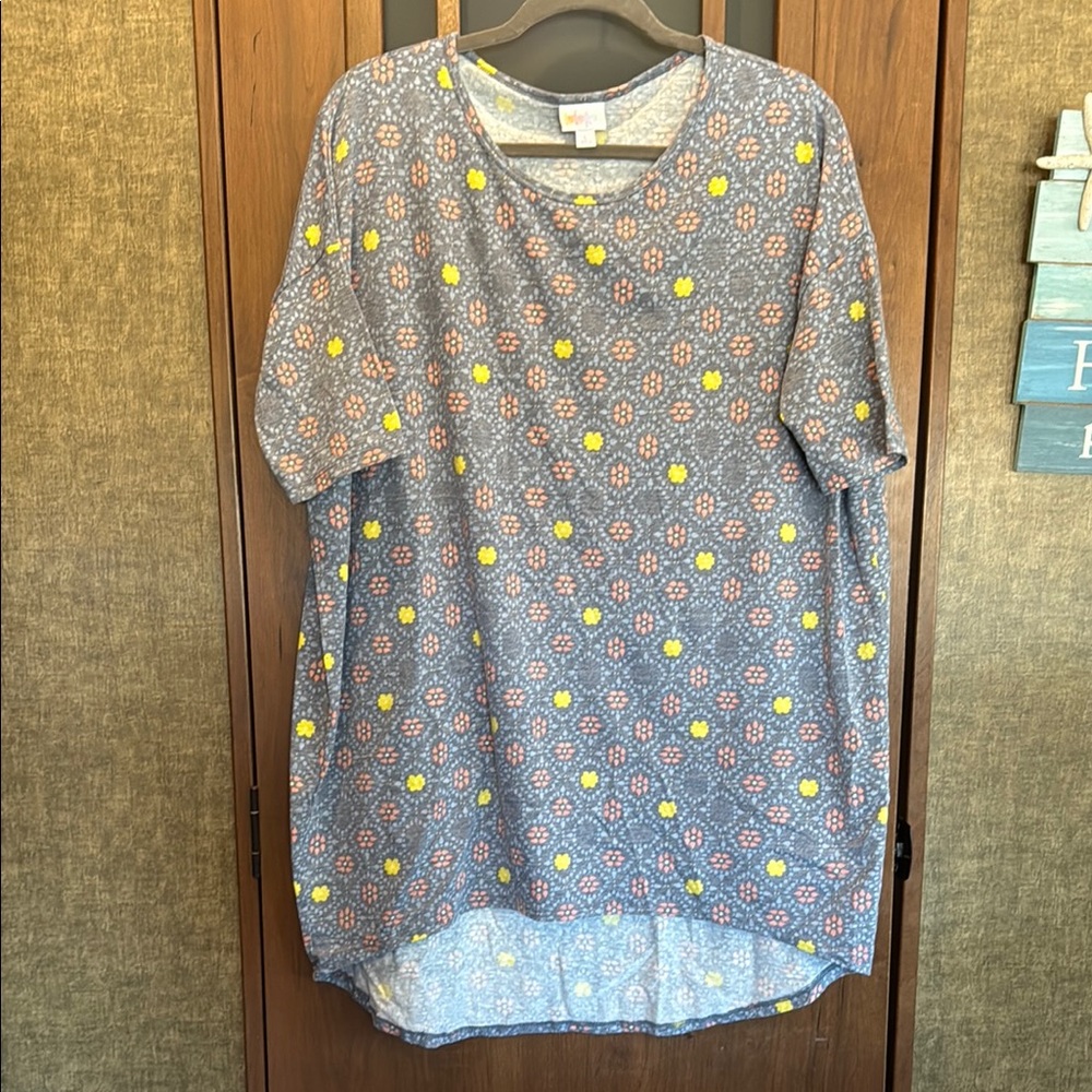 Lularoe Patterned Shirt - Blue and Orange EUC